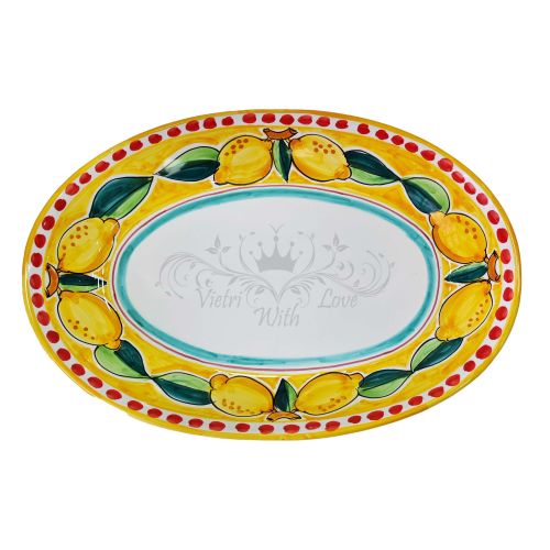 Oval serving dish or bowl. Lemons Around line. Vietri ceramic. Hand-painted.