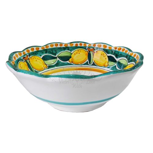 Scalloped salad bowl, Lemon Line. Hand-painted Vietri... 2
