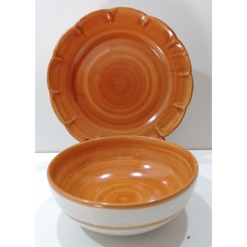 Plate. Brushstroke line. Hand-painted Vietri ceramic. Also available: bowl and flat plate.