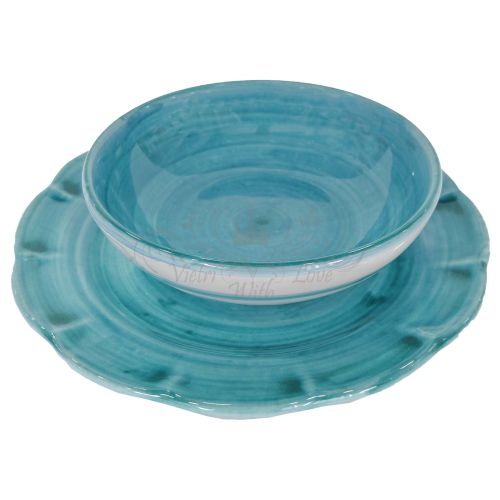 Plate. Brushstroke line. Hand-painted Vietri ceramic. Also available: bowl and flat plate.