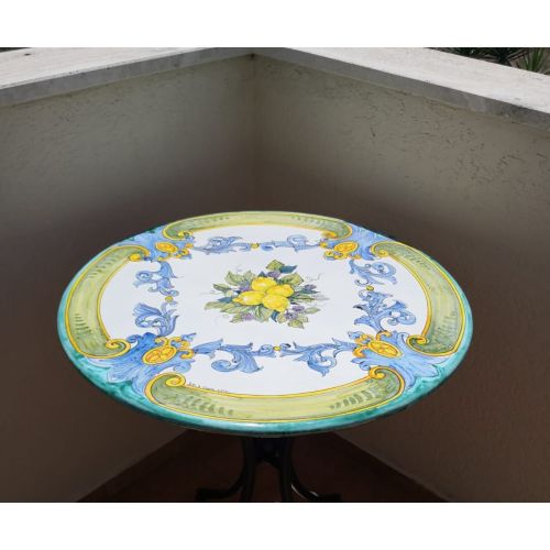 Table. Ceramicized lava stone table. Baroque. Hand-painted. Vietri ceramic.