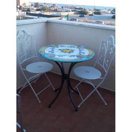Table. Ceramicized lava stone table. Baroque. Hand-painted. Vietri ceramic.