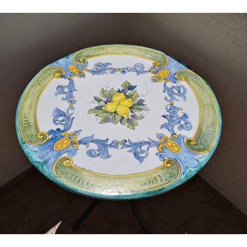 Table. Ceramicized lava stone table. Baroque. Hand-painted. Vietri ceramic.