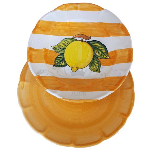Dishes, Plates handpainted Vietri ceramic Stripes and lemon line - Bis  Soup and dinner plate