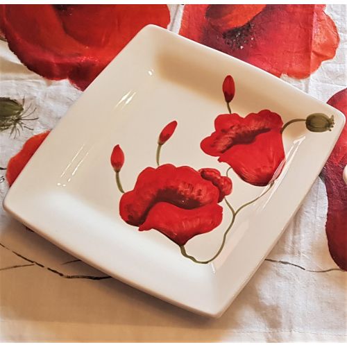 Dish, plate square poppers line. handpainted Vietri... 2