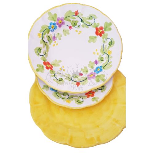 Set of 3 Plates. Spring Collection. Hand-painted Vietri Ceramic. Dinner, soup and dessert plates