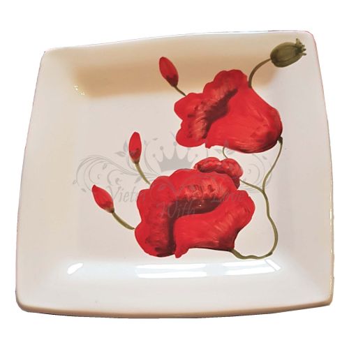 Piatto quadrato linea Papaveri. Ceramica di Vietri....