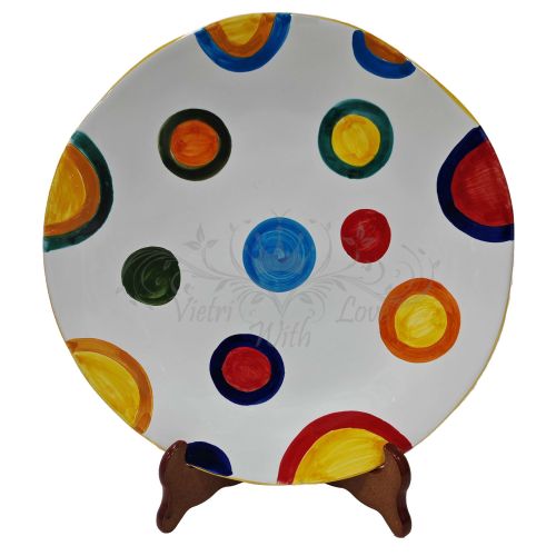 Irregular shape plate. hand-painted dots line. Vietri ceramic. Also serving plates and tableware available.
