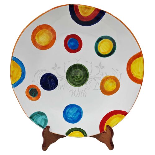 Irregular shape plate. hand-painted dots line. Vietri ceramic. Also serving plates and tableware available.