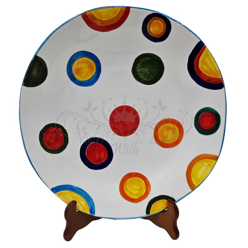 Irregular shape plate. hand-painted dots line....