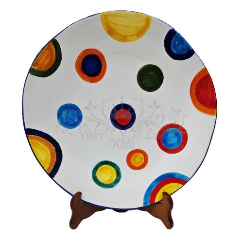 Irregular shape plate. hand-painted dots line. Vietri ceramic. Also serving plates and tableware available.