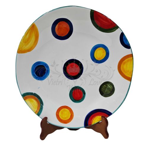 Irregular shape plate. hand-painted dots line. Vietri ceramic. Also serving plates and tableware available.