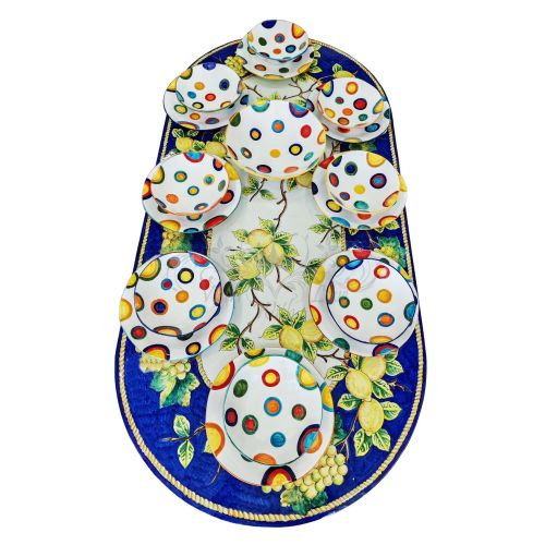 Irregular shape plate. hand-painted dots line. Vietri...