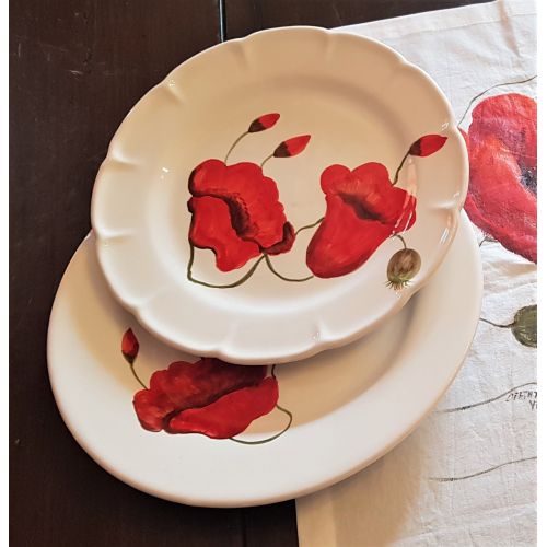 Bis di piatti linea papaveri. Ceramica di Vietri dipinta...