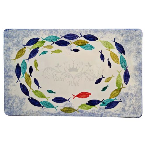 Table en pierre de lave émaillée. Poissons circulaires. Peinte à la main. Céramique de Vietri.