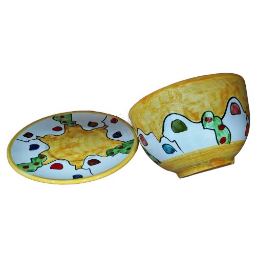 Taza. Ideal para leche, capuchino o té. Línea Casitas. Cerámica de Vietri. Pintada a mano.
