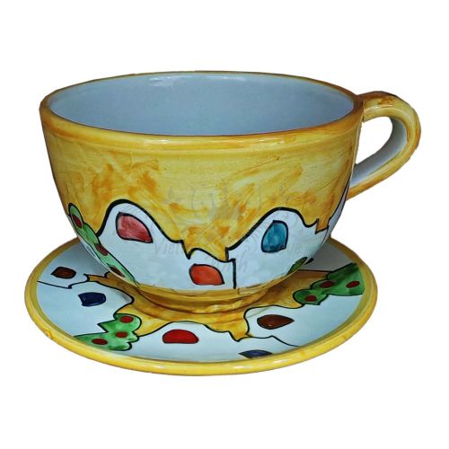Tasse. Ideal für Milch, Cappuccino oder Tee. Häuschen Linie. Vietri Keramik. Handbemalt.
