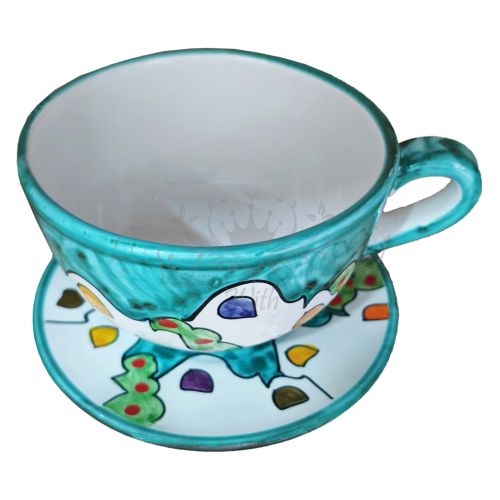 Tasse. Ideal für Milch, Cappuccino oder Tee. Häuschen Linie. Vietri Keramik. Handbemalt.