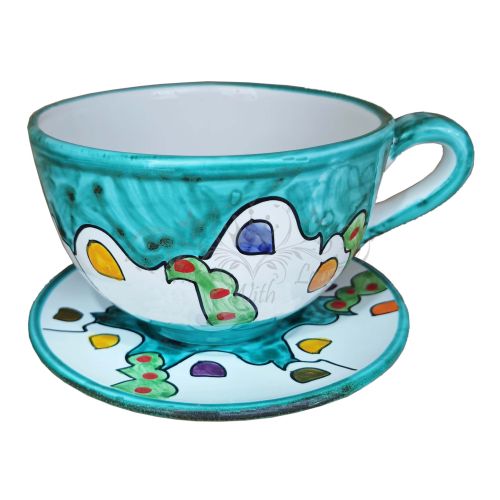 Tasse. Ideal für Milch, Cappuccino oder Tee. Häuschen Linie. Vietri Keramik. Handbemalt.