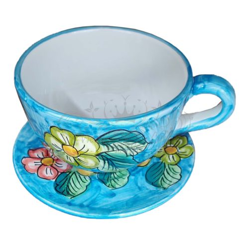 Tasse. Ideal für Milch, Cappuccino oder Tee. Blumen Linie. Vietri Keramik. Handbemalt.