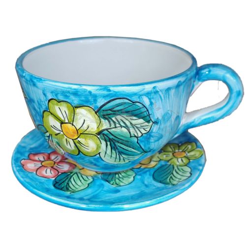 Cup. Perfect for milk, cappuccino, or tea. Flowers line. Vietri ceramic. Hand-painted.