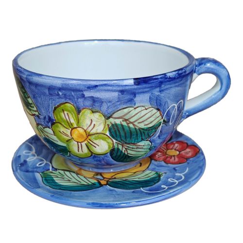 Tasse. Ideal für Milch, Cappuccino oder Tee. Blumen Linie. Vietri Keramik. Handbemalt.