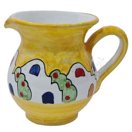 Bulbous Pitcher. Little Houses Line. Vietri ceramics. Hand-painted.