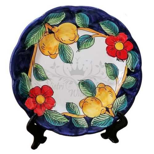 Piatto. Linea Fiori e Limoni. Ceramica vietrese. Dipinto a mano