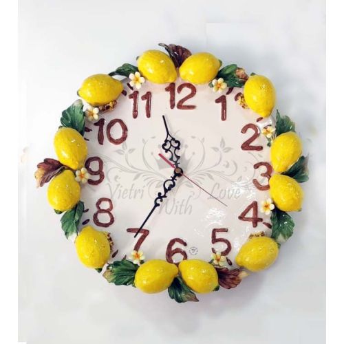 Wall clock. Raised lemons. Vietri ceramic. Hand-painted.