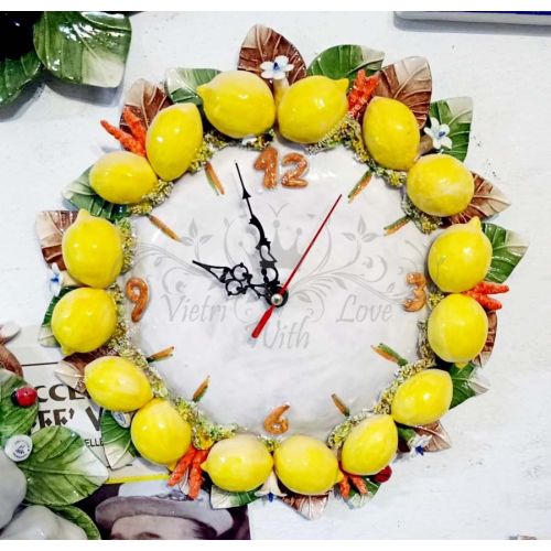 Wall clock. Raised lemons. Vietri ceramic. Hand-painted.