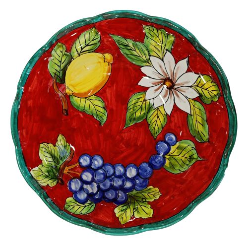 Scalloped bowl, deep plate, soup bowl, salad bowl. Fruit Line. Hand-painted Vietri ceramic.