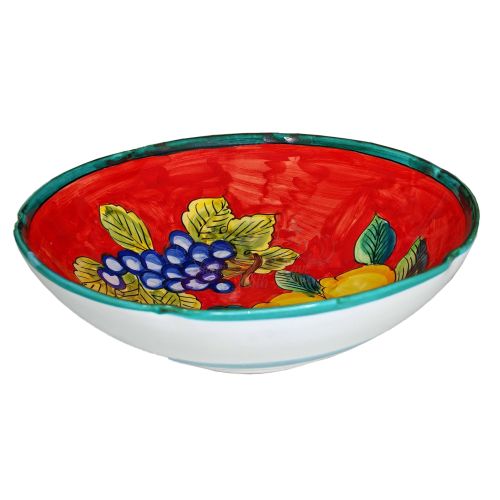 Scalloped bowl, deep plate, soup bowl, salad bowl. Fruit Line. Hand-painted Vietri ceramic.
