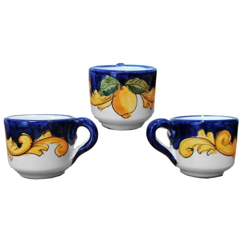 Coffee cup with saucer. Baroque and Lemons line. Vietri ceramic. Hand-painted.