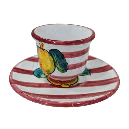 Coffee cup with saucer. Stripes and Lemons line. Vietri ceramic. Hand-painted.