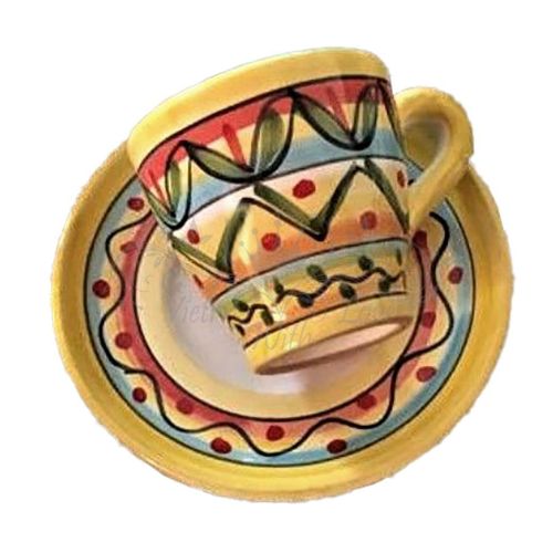 Taza con platito. Línea Geométrica. Cerámica de Vietri. Pintada a mano.