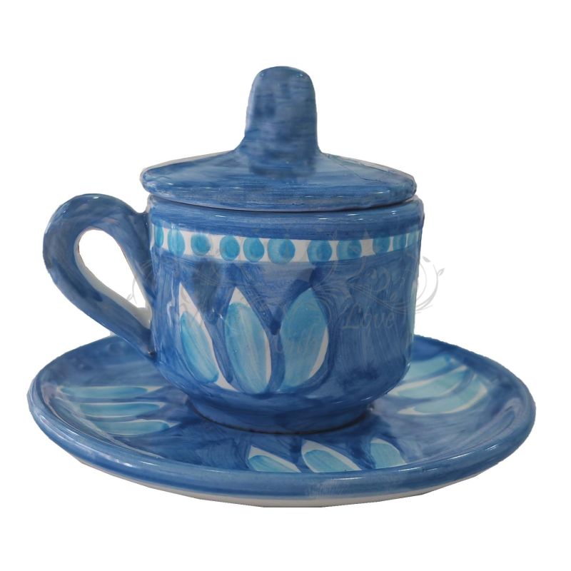 Coffee cup with saucer and lid. Brushstroke...