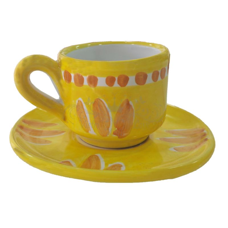 Coffee cup with saucer and lid. Brushstroke...