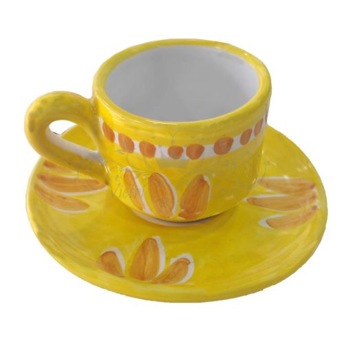 Espressotasse mit Untertasse und Deckel. Pinselstrich-Linie. Vietri-Keramik. Handbemalt.