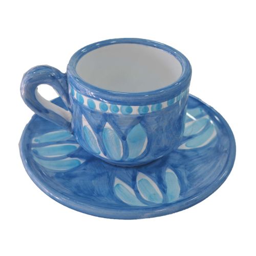 Coffee cup with saucer. Brushstroke Line. Vietri ceramic. Hand-painted.