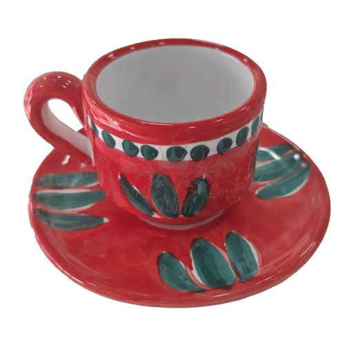 Coffee cup with saucer. Brushstroke Line. Vietri ceramic. Hand-painted.