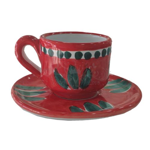 Coffee cup with saucer. Brushstroke Line. Vietri ceramic. Hand-painted.