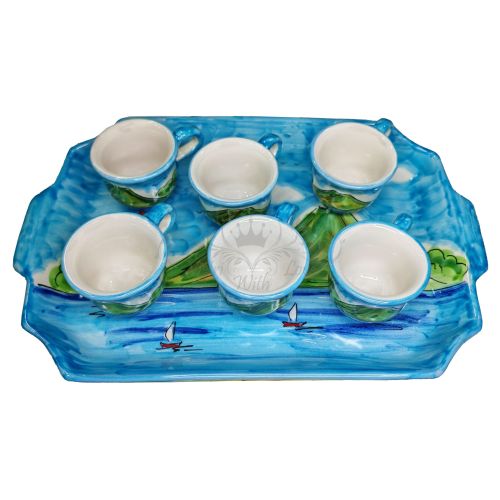 Tablett mit 6 Espressotassen. Neapel-Kollektion. Vietri-Keramik. Handbemalt.