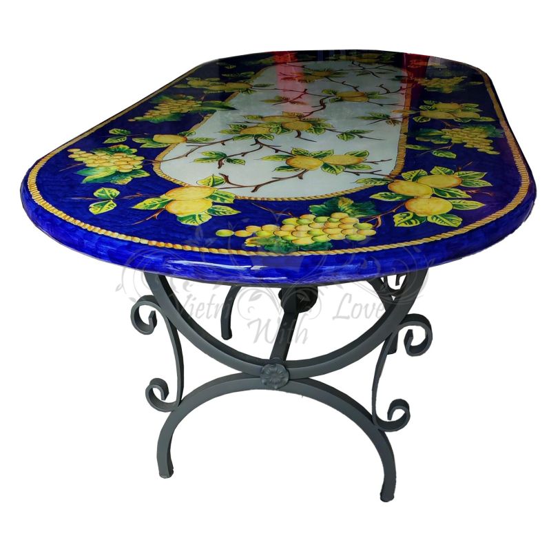 Table. Ceramic-coated lava stone table. Lemons...