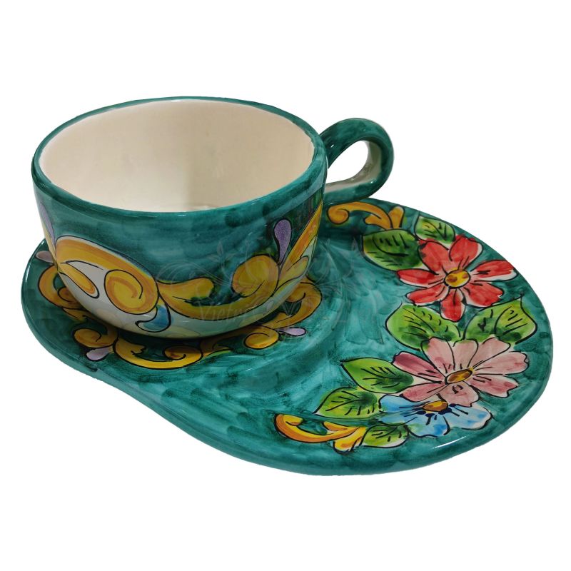 Milk cup with double saucer for biscuits,...