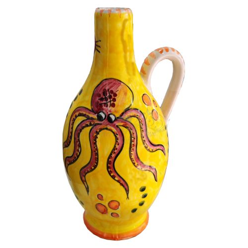 Oil & vinegar cruet bottle with handle. Sea line. Vietri ceramic. Hand-painted.