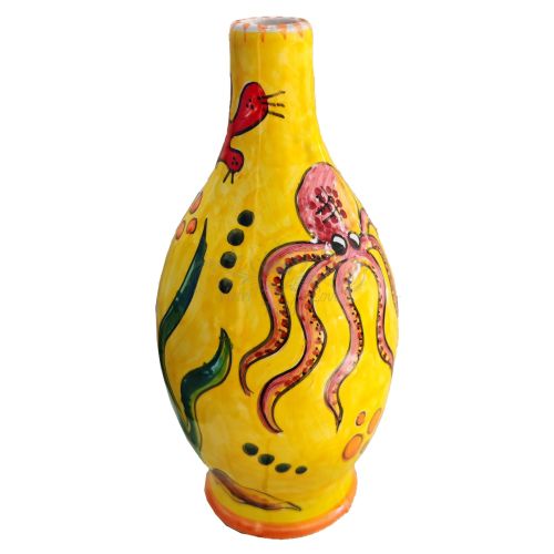 Oil & vinegar cruet bottle with handle. Sea line. Vietri ceramic. Hand-painted.