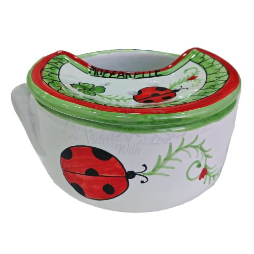 Mozzarella Cheese Pot decoro ladybug - handpainted Vietri ceramic