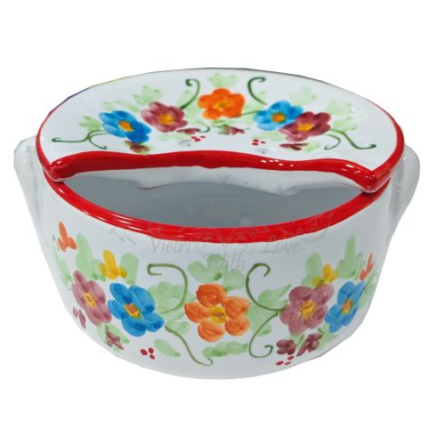 Mozzarella Cheese Pot spring line red - handpainted Vietri ceramic