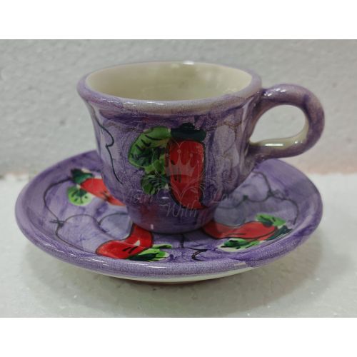Kaffeetasse mit Untertasse. Chili-Linie. Vietri-Keramik. Handbemalt.