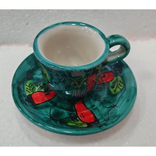 Coffee cup with saucer. Chili Line. Vietri ceramic. Hand-painted.
